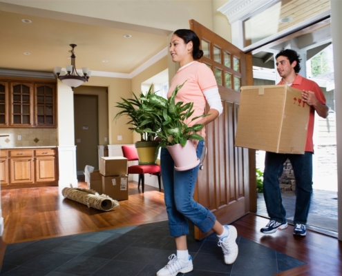 a man and a girl moving plants and carton inside the house | On Target Home Inspection | Door Orland Park